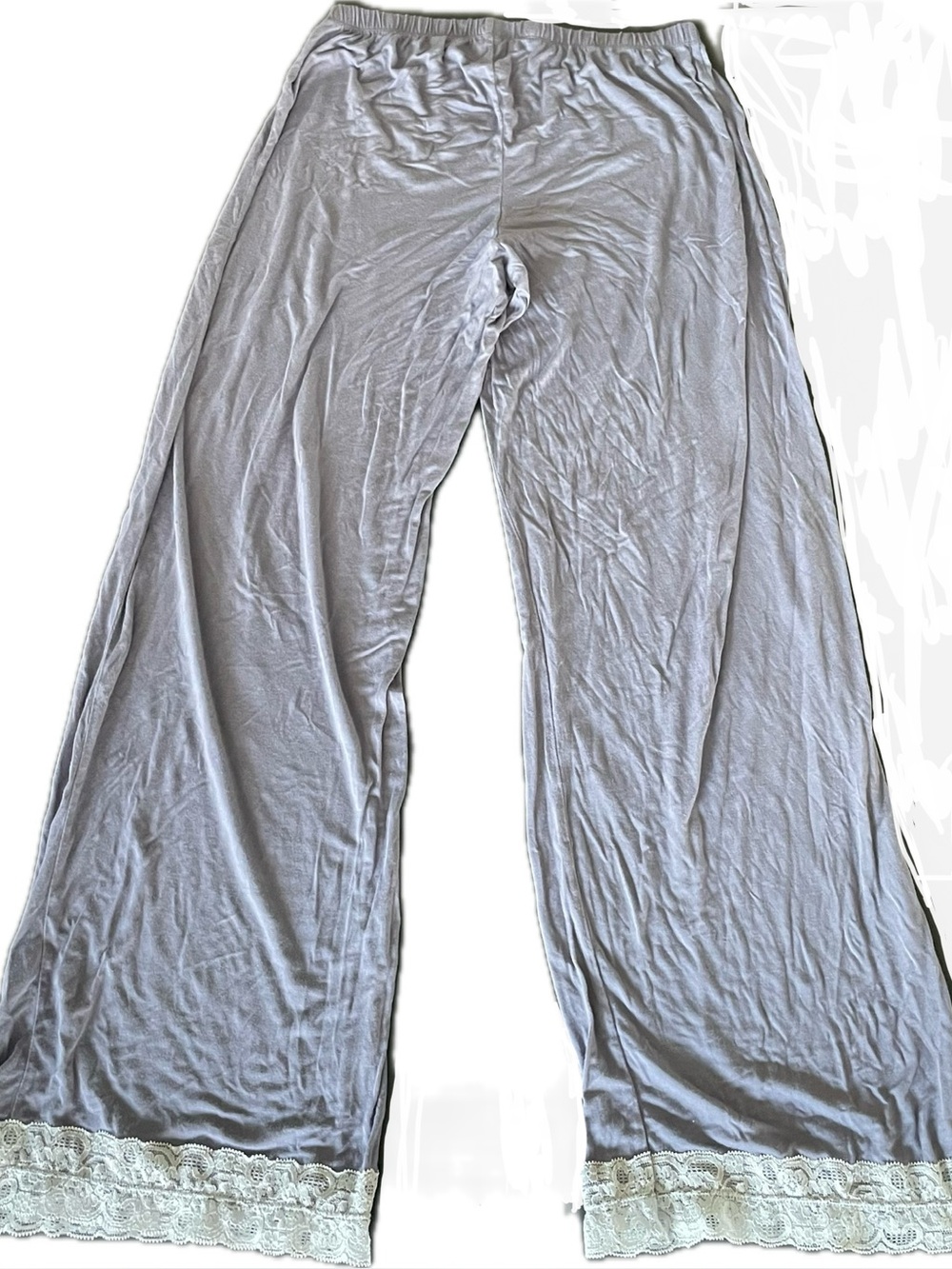 Adore Me light gray/sage green pajama pants with lace trim
